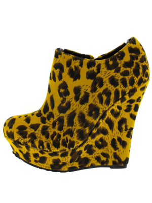 Trouble Mustard Leopard Wedge Boot