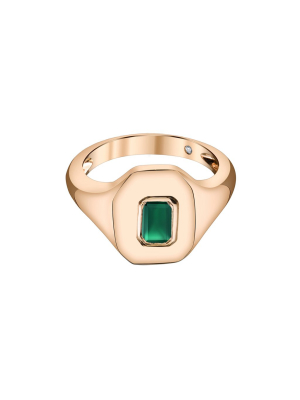 Baguette Emerald Pinky Ring - Rose Gold