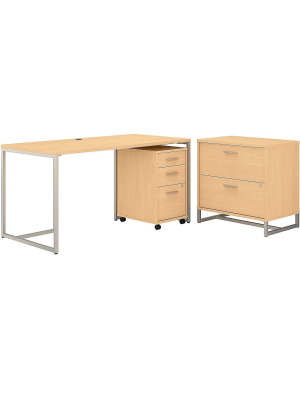 Office By Kathy Ireland 60 Computer Desk W/file Cabinets, Natural Maple Mth025acsu