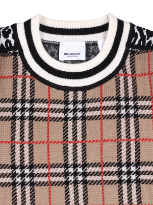 Burberry Kids House Check Panelled Crewneck Jumper