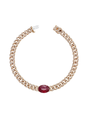 Mini Diamond Link Ruby Bracelet - Rose Gold