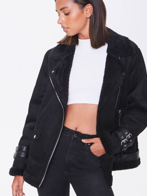 Faux Suede & Shearling Moto Jacket