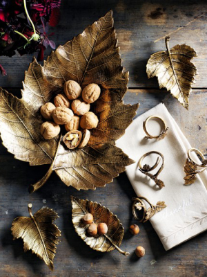 Antique Brass Leaf Napkin Rings