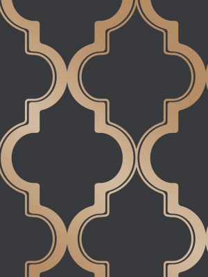 Marrakesh Self-adhesive Wallpaper In Midnight And Metallic Gold Design By Tempaper