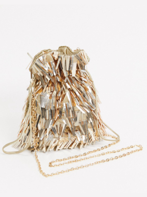 Asos Design Pouch Clutch Bag Gold Shard Sequins