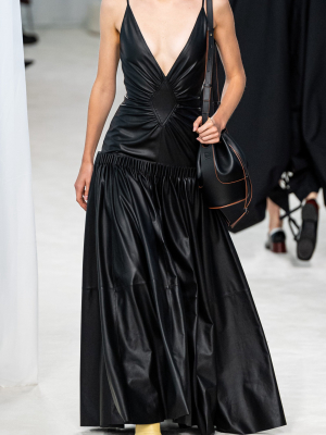 Gathered Leather-blend Maxi Dress