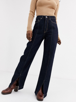 Weekday Row Organic Cotton High Waist Jeans In Dark Blue Rinse