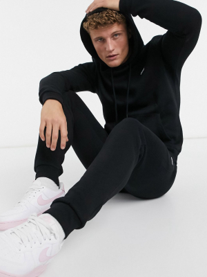 Jack & Jones Core Cotton Hoodie And Slim Fit Sweatpants Tracksuit In Black