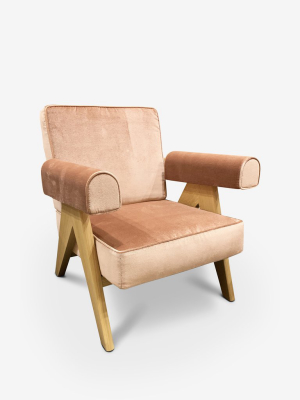 Pierre Jeanneret 053 Capitol Complex Armchair In Oak With Rosa Antica Fabric By Cassina