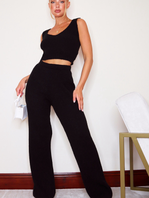 Black Cosy Knitted Bralet And Wide Leg Set