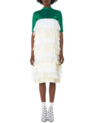 Hybrid Tiered Pleat Dress (d4ss18-green-white)