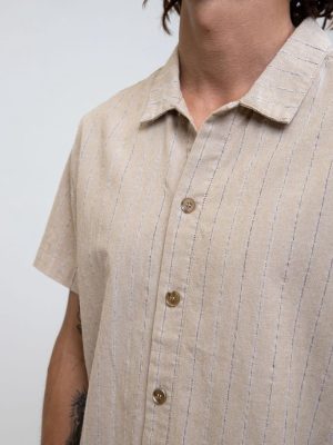 Linen Stripe S/s Shirt In Sand