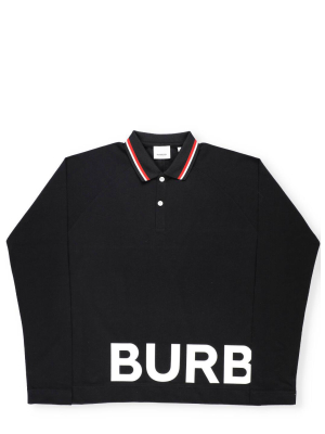 Burberry Kids Logo Printed Long Sleeve Polo Shirt