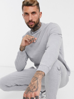 Asos Design Tracksuit In Gray Marl Rib With Sweatshirt & Skinny Sweatpants