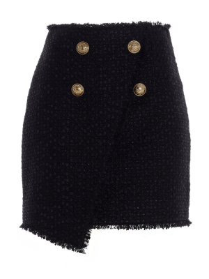 Balmain Wrap Front Tweed Skirt