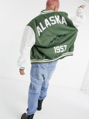 Jaded London Alaska Varsity Jacket In Green