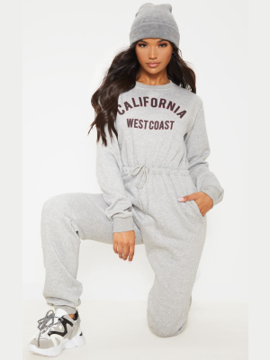 Grey California Long Sleeve Sweat Jumpsuit