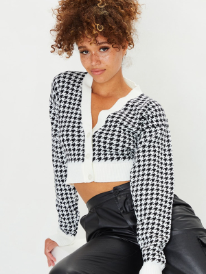 Monochrome Dogstooth Knitted Crop Cardigan