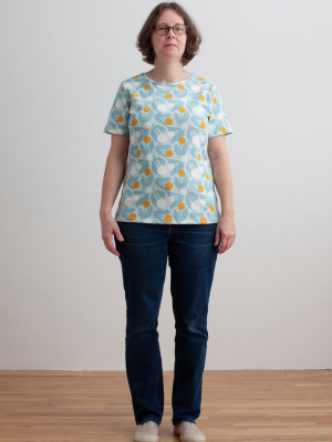 Women's Glasgow Top - Dahlias Pale Blue