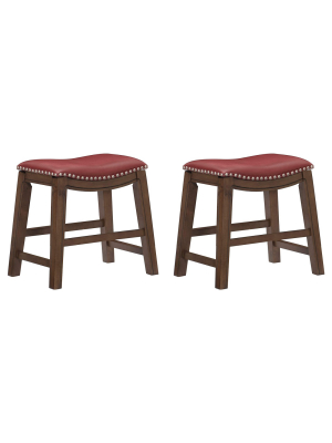 Homelegance 18" Dining Height Wooden Saddle Seat Barstool, Gray Red (2 Pack)