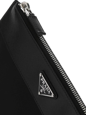 Prada Logo Plaque Zipped Pouch