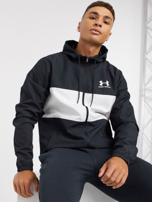 Under Armour Windrunner Hooded Jacket In Black And White