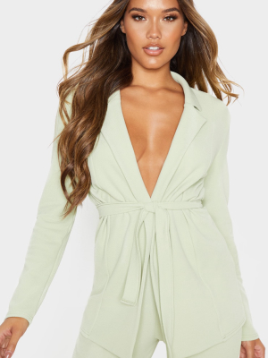 Sage Belted Crepe Blazer