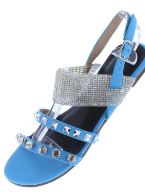 Lillian170 Light Blue Rhinestone Multi Strap Slingback Sandal