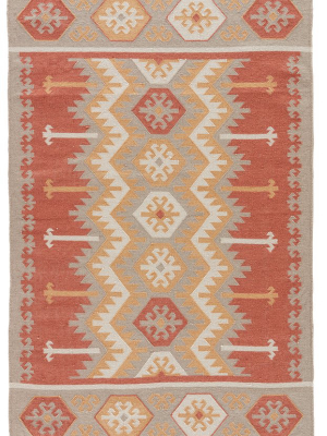 Emmett Indoor/ Outdoor Geometric Orange & Beige Area Rug