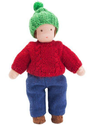 9" Waldorf Boy Doll In Red Sweater · Brown