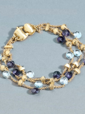 Marco Bicego® Paradise Collection 18k Yellow Gold Iolite And Blue Topaz Three Strand Bracelet