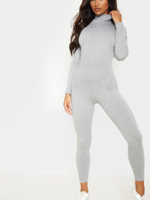 Grey Roll Neck Long Sleeve Jumpsuit