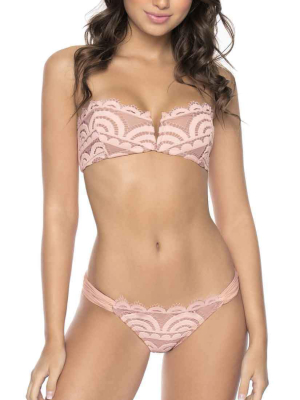 Pilyq Pink Sand V Lace Bandeau Bikini Top