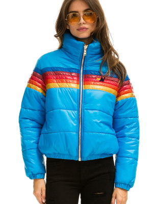 Women's 5 Stripe Luxe Apres Puffer Jacket - Glossy Blue