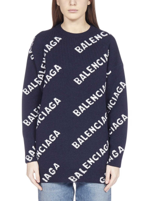 Balenciaga Allover Logo Intarsia Sweater