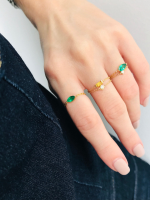 Emerald Petite Marquise Chain Ring