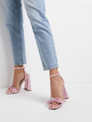 Asos Design Nella High-heeled Sandals With Crystal Bow In Pink