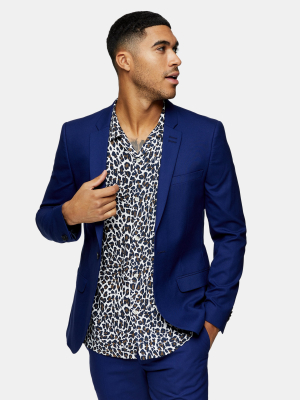 Blue Skinny Fit Single Breasted Suit Blazer With Notch Lapels