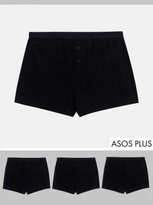 Asos Design 3 Pack Plus Jersey Boxers In Black Save