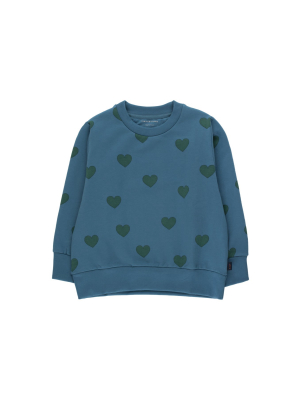 Tiny Cottons Hearts Sweatshirt - Sea Blue/dark Green