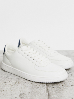 Asos Design Sneakers In White With Contrast Heel Tab