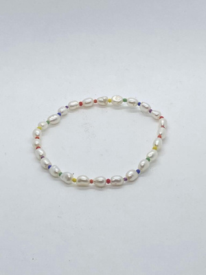 Fresh Water Pearl Anklet With Rainbow Beads