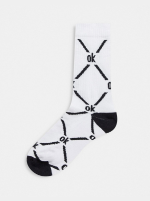 Asos Design Sport Socks With Ok Monogram Design