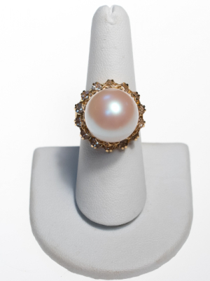 Vintage Faux Pearl And Diamante Crystal Cocktail Ring