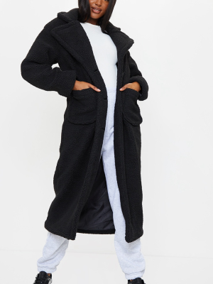 Tall Black Maxi Borg Coat