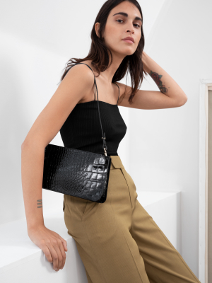 Leather Croc Embossed Shoulder Bag