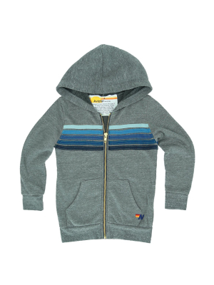 Kid's 5 Stripe Hoodie - Heather Grey // Blue Stripes