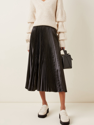 Pleated Sateen Midi Skirt