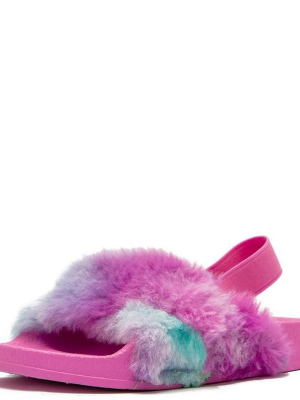 Lexee01 Rainbow Fur Cross Strap Slingback Flat Kids Sandal