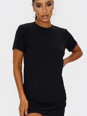 Black Basic Short Sleeve Round Neck T Shirt Dress